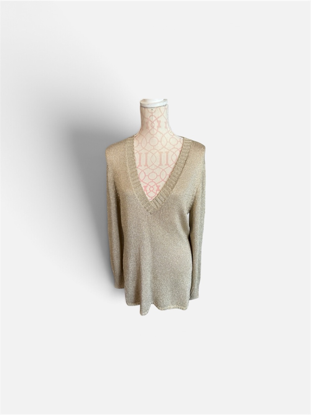 Chico's Metallic V-Neck Sweater in Champagne Gold